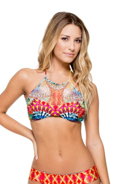 Luli Fama Encantadora High Neck Crochet Halter Top